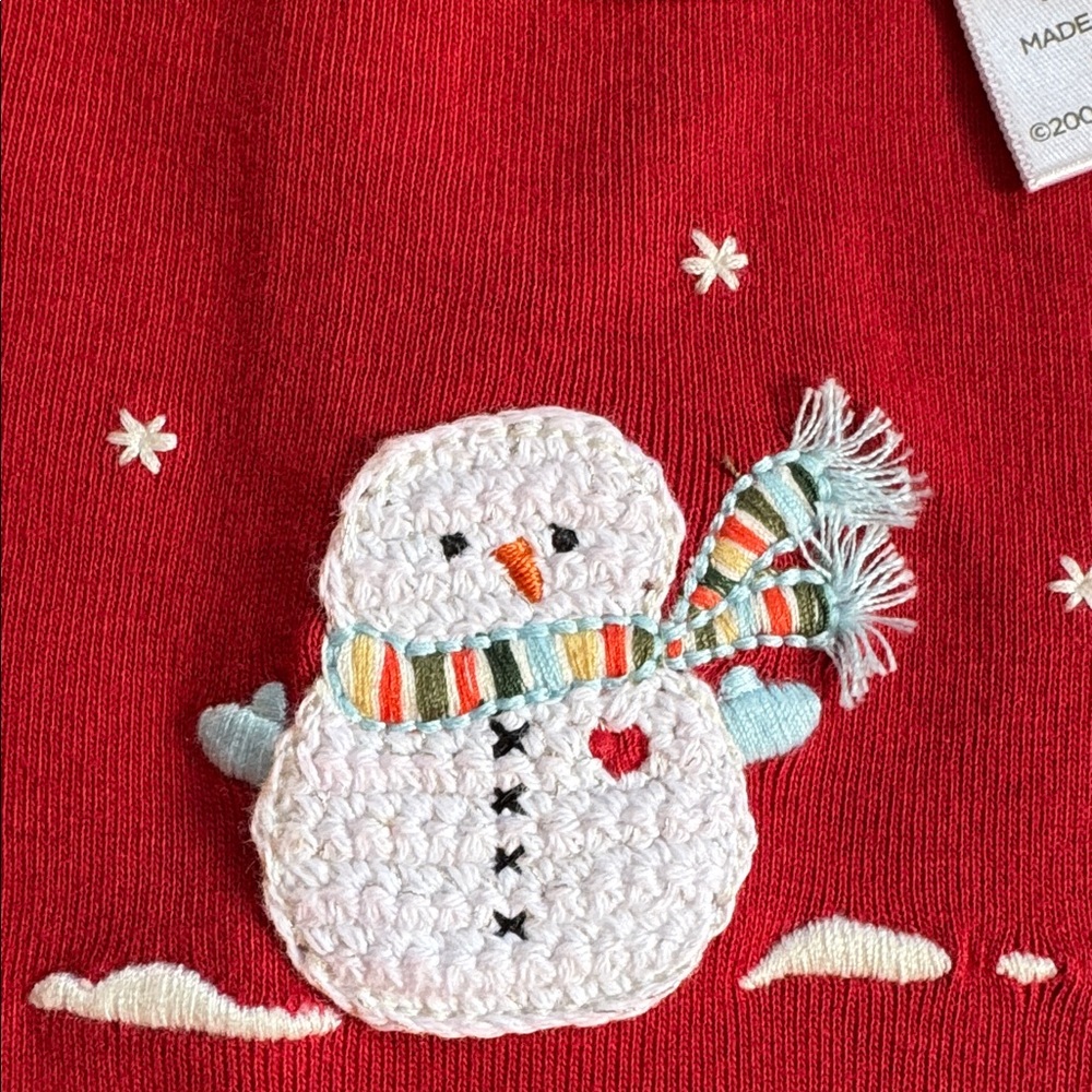 Gymboree Red Long Sleeve Top with Crocheted Snowman Baby size 3-6M NWT - Picture 3 of 7